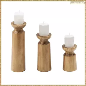 3 Chân nến bằng gỗ tự nhiên, Chân nến cưới phong cách cổ điển, Trang trí bàn lễ hội cho gia đình và các bữa tiệc