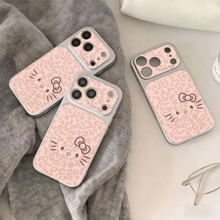 Phim Hoạt Hình Dễ Thương Báo Hồng Hellokitty Vỏ Điện Thoại Da Mạ Điện Cho iPhone 17Promax 17Pro 12 13 14 15 16 Pro Max 11 Vỏ Di Động Nữ Chống Sốc