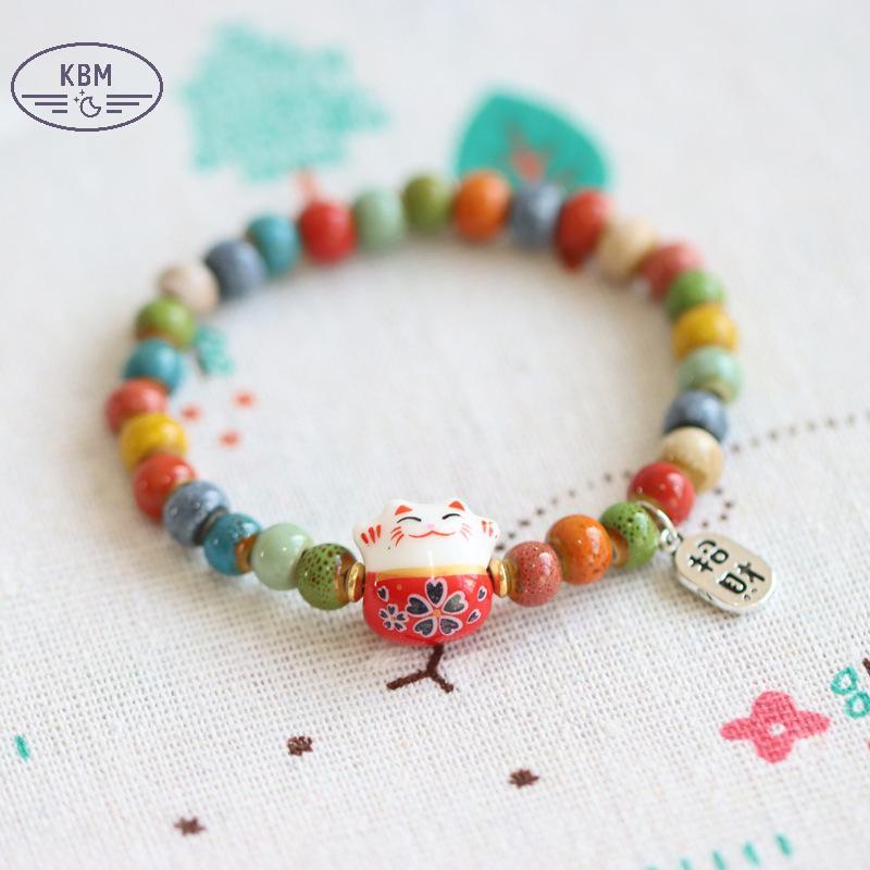 KBM Thời Trang Dễ Thương Gốm Sứ Luy Mèo Vòng Tay Cho Bé Gái Có Thể Điều Chỉnh Nhiều Màu Sắc Đính Hạt Vòng Tay Mèo Mặt Dây Chuyền Dễ Thương Quyến Rũ Vòng Tay Trang Sức FSSG