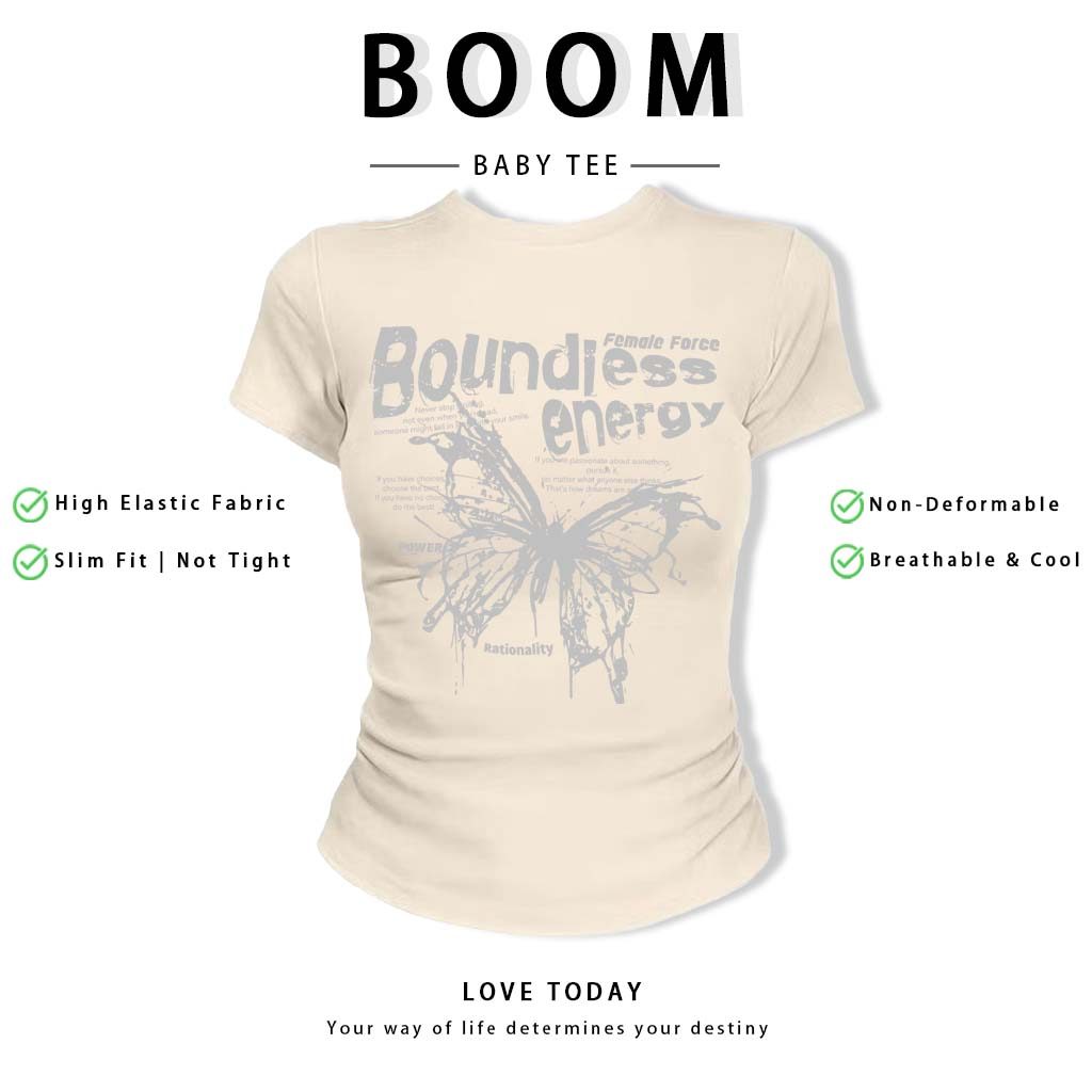 BOOM Áo Baby Tee Nữ Cotton Ôm Body-Áo Thun Ngắn Tay Y2K In Hình PhongCách Mùa Hè, Cổ Tròn Hàng Đầucách hàn quốc phongQ40