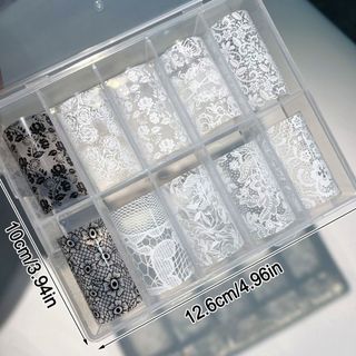 FANGHUI Họa Tiết Sọc Đen Trắng, Ren, Sequin, Dán Móng Tay DIY, Hiệu Ứng Nghệ Thuật