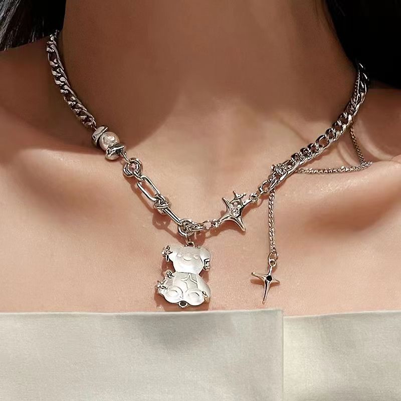 Dây chuyền thời trang hình gấu trắng và ngôi sao, phù hợp cho nữ