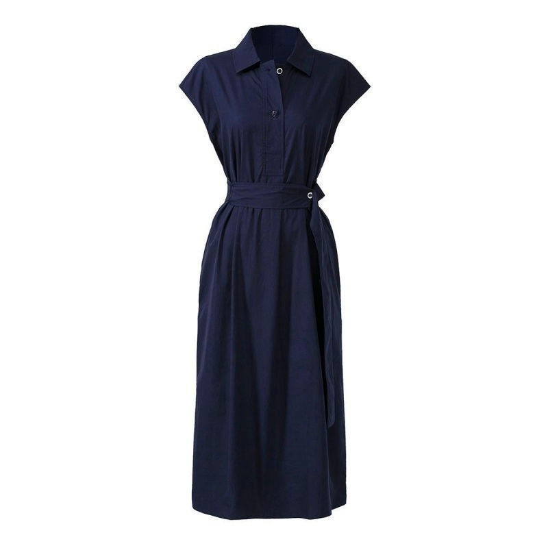 Đầm chữ A midi màu xanh navy dành cho nữ, phù hợp làm việc hàng ngày
