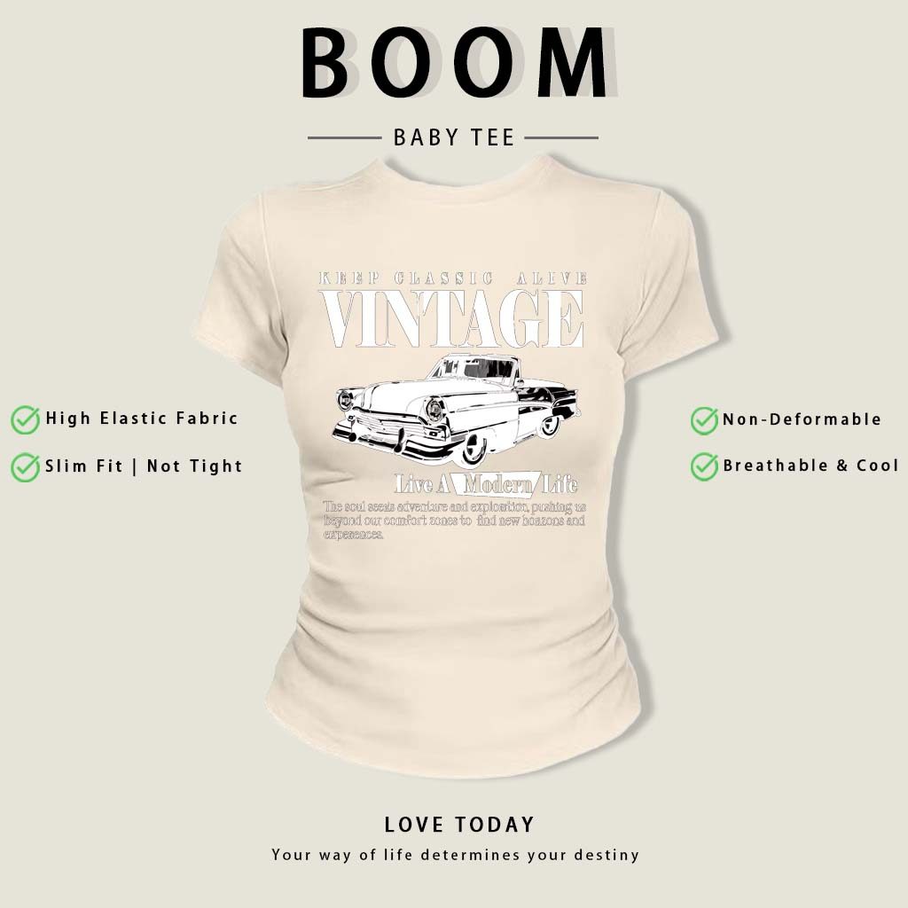 BOOM Áo Baby Tee Nữ Cotton Ôm Body-Áo Thun Ngắn Tay Y2K In Hình PhongCách Mùa Hè, Cổ Tròn Hàng Đầucách hàn quốc phongW28