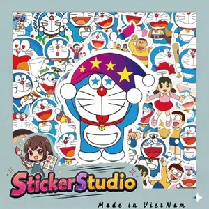 Set 60 Sticker Nhân vật Doraemon Anime dễ thương Chống Nước Dán Laptop Vali Mũ Bảo Hiểm Sổ Tay