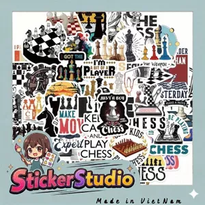 Set 60 Sticker Cờ Vua Chống Nước Dán Laptop Vali Mũ Bảo Hiểm Sổ Tay