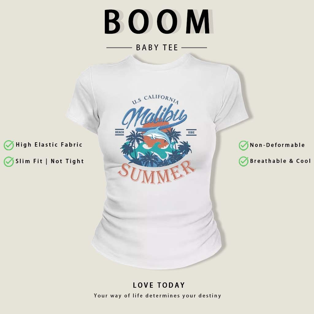 BOOM Áo Baby Tee Nữ Cotton Ôm Body-Áo Thun Ngắn Tay Y2K In Hình PhongCách Mùa Hè, Cổ Tròn Hàng Đầucách hàn quốc phongW67