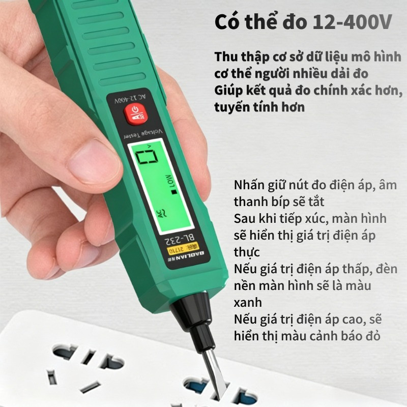 Bút Thử Điện Thông Minh Cảm Ứng – Đo Điện Áp 12-400V, Màn Hình LCD Lớn Hiển Thị Số,Cảnh Báo Âm Thanh & Ánh Sáng
