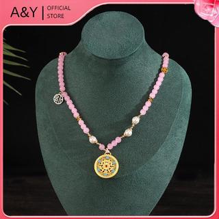 Vòng cổ Hanfu phong cách Trung Quốc, mặt đá ngọc trai và hợp kim kẽm chạm khắc rỗng.