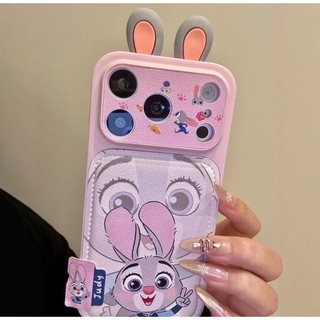 Ốp điện thoại hình thỏ cáo da tai ba chiều dễ thương phù hợp cho iphone17 Pro Max 16 15 14 Pro Max bảo vệ camera chống sốc chống rơi mặt sau cứng