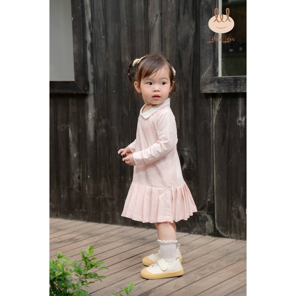 Váy liền polo cá sấu dài tay hồng dành cho bé Lil Little Love (DVL01)