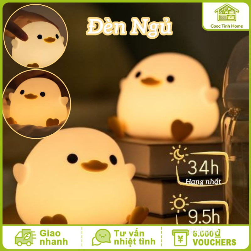 Đèn Ngủ Silicon Hình Vịt Cảm Ứng Chạm USB Sạc Đèn Để Bàn Ánh Sáng Ấm Trang Trí Phòng Quà Tặng Cho Bé