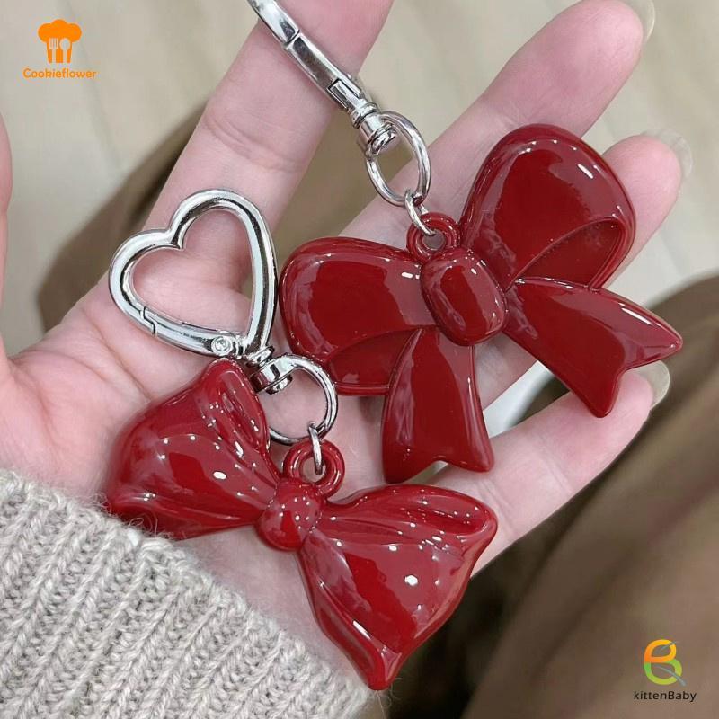 [Kitten-t] Tính Khí Đơn Giản Nơ Đỏ Trái Tim Acrylic Móc Khóa Mặt Dây Chuyền Dành Cho Nữ Bé Gái Ba Lô Đa Năng Phụ Kiện Trang Trí Quà Tặng Mới