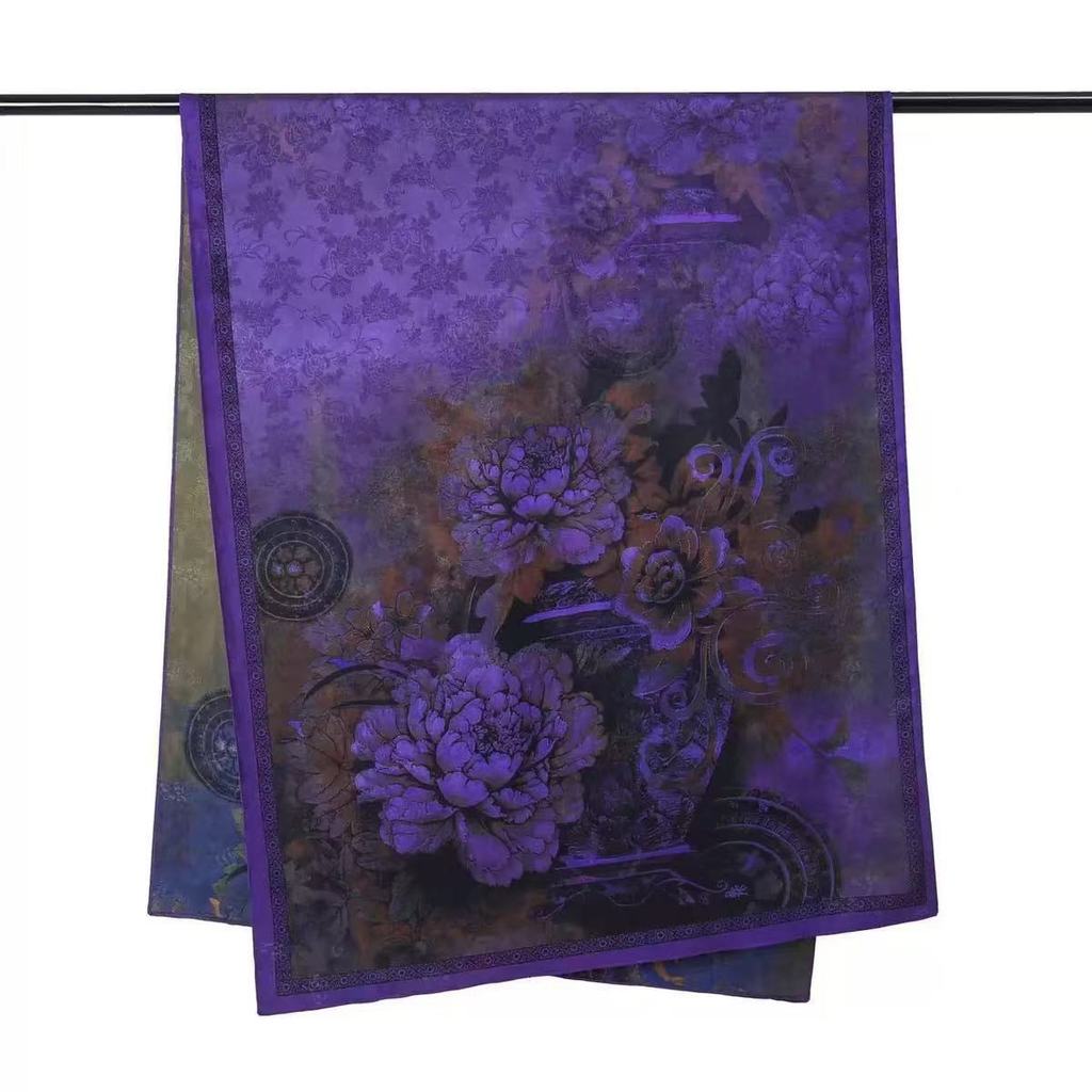 Khăn vuông hai mặt retro, chất liệu sợi jacquard mô phỏng lụa mây thơm