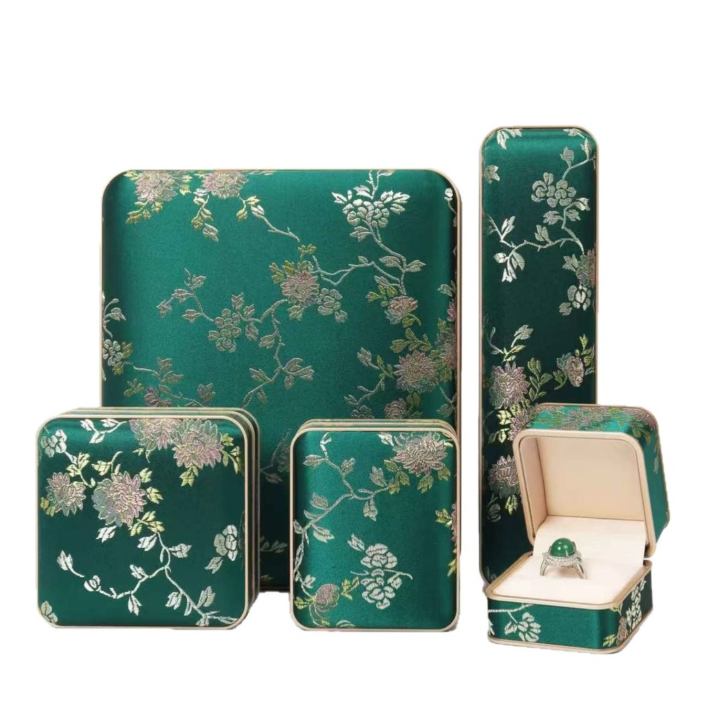 Hộp Trang Sức Trung Quốc kiểu cổ, đựng nhẫn/vòng cổ/vòng tay, chất liệu lụa ngọc