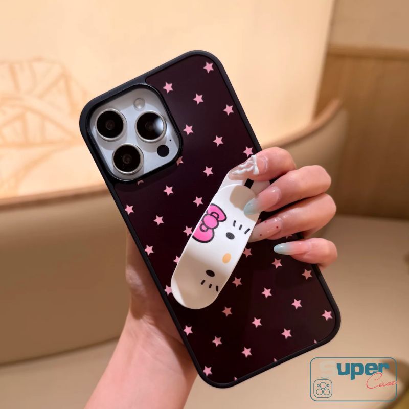 Ốp Lưng Cho IPhone 16 11 17 15 14 13 12 Pro Max 7Plus Air XR X XS Max 15 16 14 Plus Thời Trang Ngọt Ngào Sao Hồng Mèo Con Dây-Aid Giá Đỡ Điện Thoại