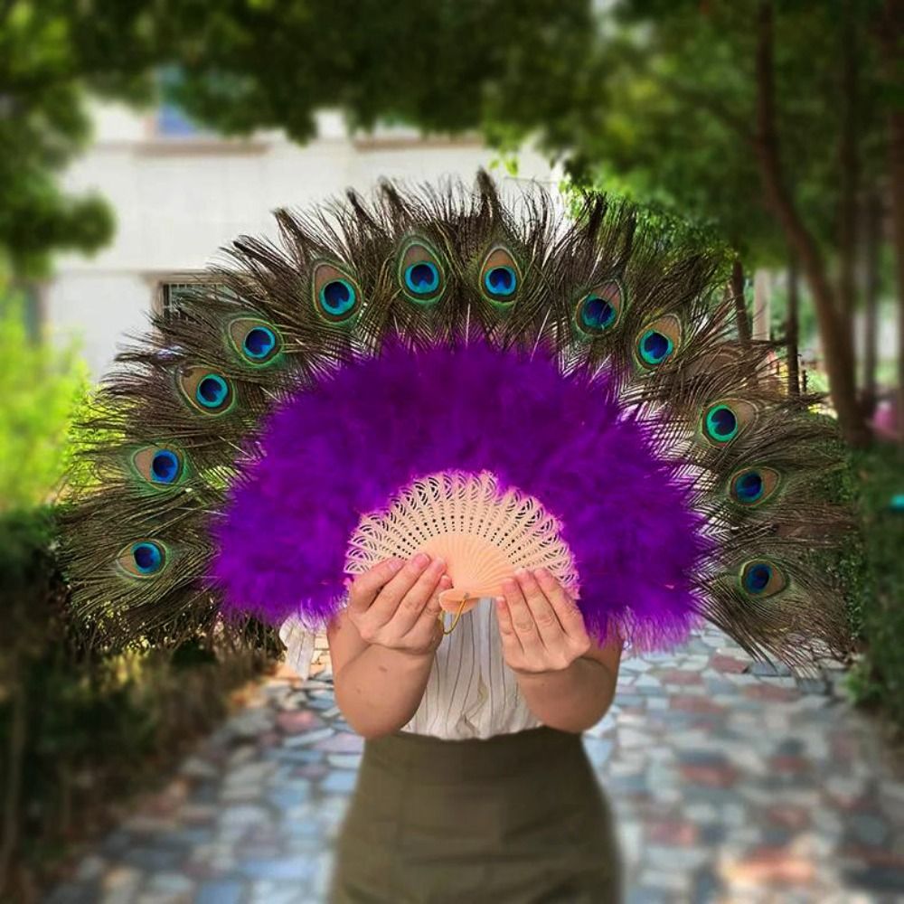 WOODNEST Sườn Xám Show Live Fan, Quạt Lông Công Lớn 9 Màu 65cm, 28 Xương Lông Gấp Quạt Trang Trí Tiệc Cưới