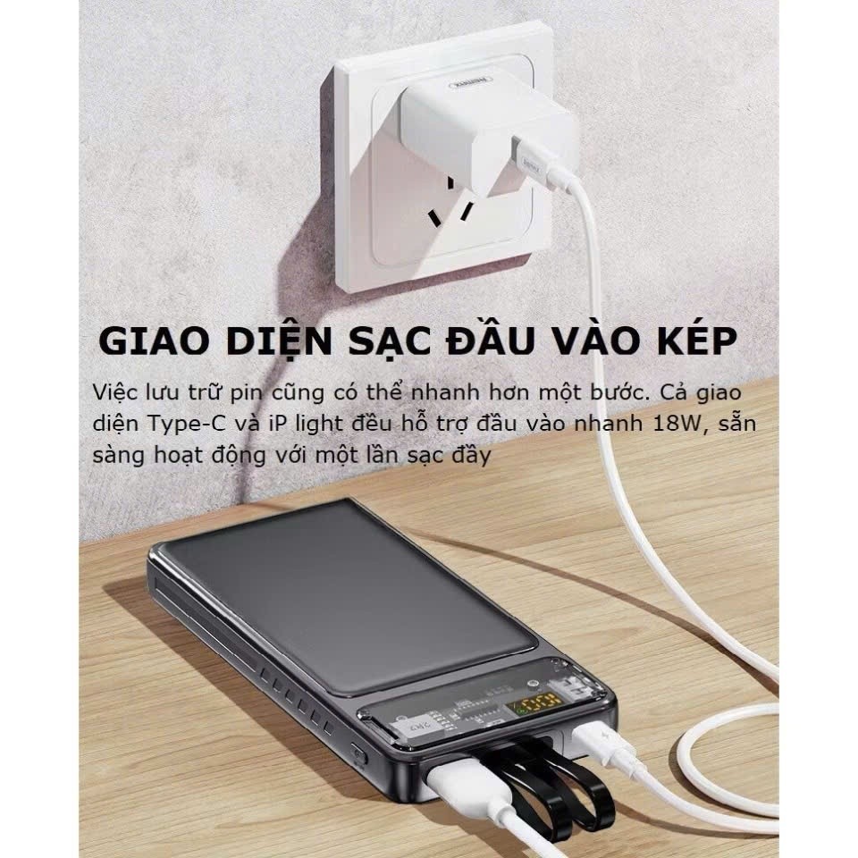Sạc dự phòng 30000mAh sạc nhanh 22.5W 2 dây tích hợp màn hình LED tương thích mọi thiết bị