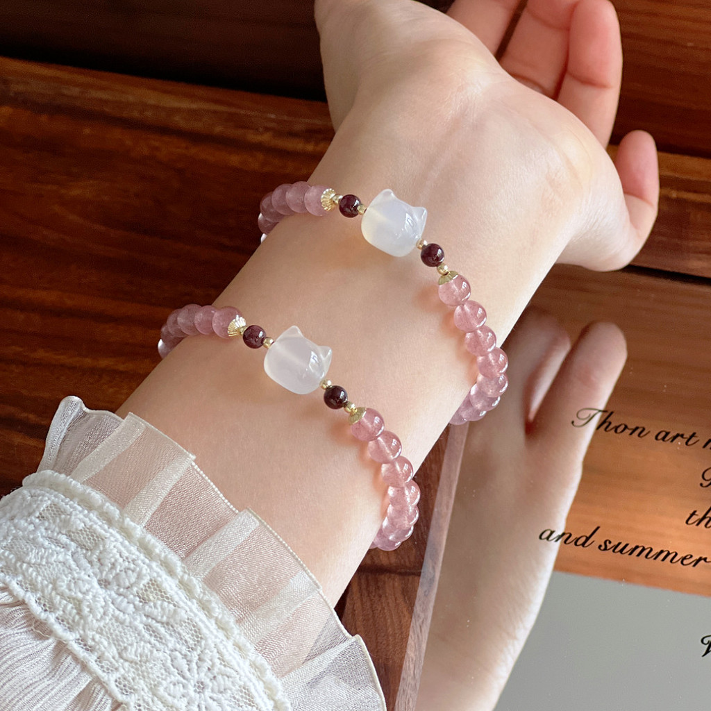 Vòng tay pha lê dâu tây tự nhiên dễ thương dành cho nữ