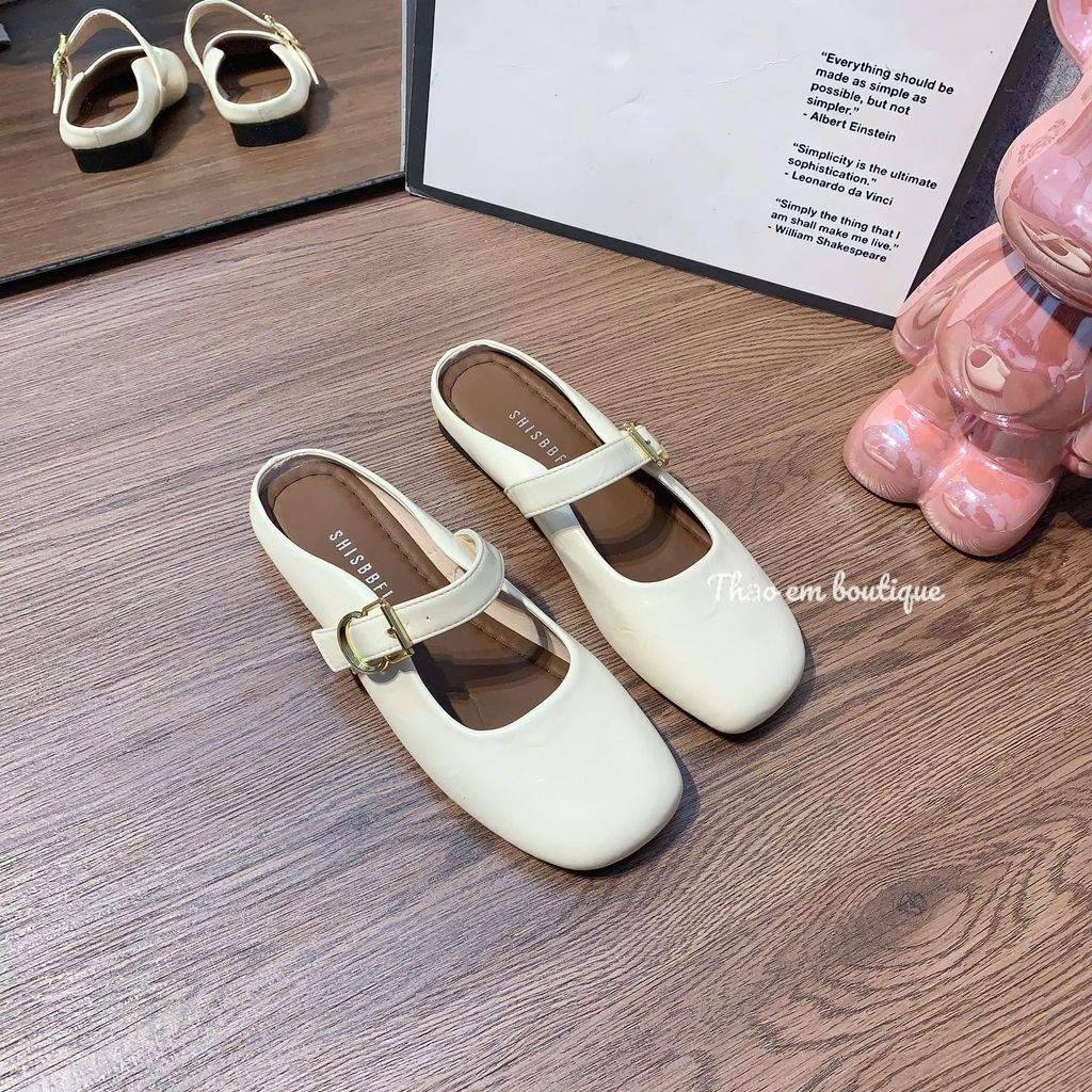 [Thảo Em - SB138] Sục bệt mũi vuông đế bệt da lì mềm, quai ngang phối khoá basic