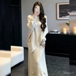 [Miễn phí vận chuyển] Váy dệt kim phong cách Hàn Quốc nhẹ nhàng, phù hợp thu đông, Oversize & Ôm body, Sang trọng cho phụ nữ - 21ND — ảnh 3
