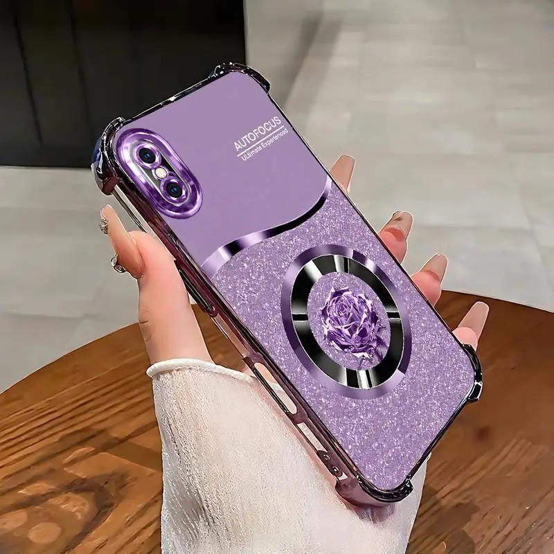 Ốp lưng iPhone XSmax, Phim hoạt hình, Bảo hiểm toàn diện, Chống rơi, Vỏ hoa hồng lấp lánh, Bảo vệ Camera mạ điện, Làm bằng silicon, Vỏ điện thoại