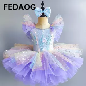 Đầm múa ba lê trẻ em FEDAOG, Đầm dự tiệc Sequin Ballet Tutu, Quần áo biểu diễn hiện đại phồng thời trang trẻ em