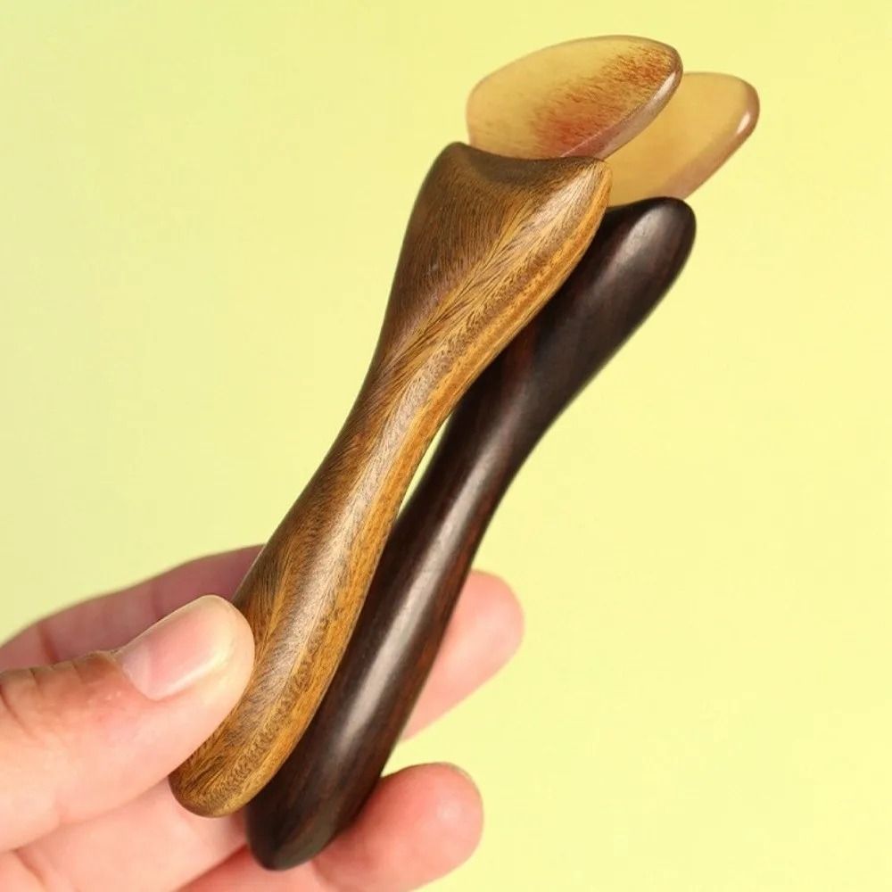 Máy mát xa gỗ đàn hương SAIA, Chất liệu tự nhiên Gậy Massage mắt sừng dê, Dụng cụ cạo kinh tuyến thoải mái