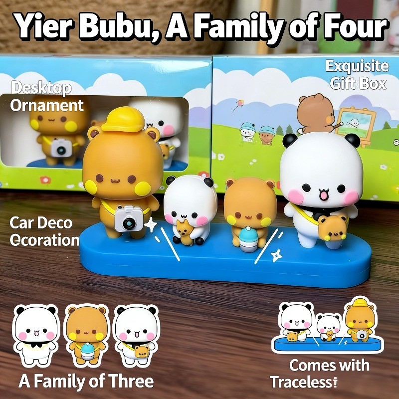 Một Họ Bốn Búp Bê Bubu Dudu Trang Trí Ô Tô Trang Trí Nội Thất Ô Tô Dễ Thương Kawaii Panda Bubu & Yier Búp Bê Đồ Chơi Trẻ Em