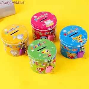 JUNYUE88US Thiếc Heo Đất, Có Khóa Và Chìa Khóa Hộp Tiết Kiệm Đồng Xu Dễ Thương, Thiết Kế In Hình Hoạt Hình Ngộ nghĩnh Sắt Nghệ Thuật Dung Lượng Cao Bình Bảo Quản Trẻ Em Phòng Ngủ