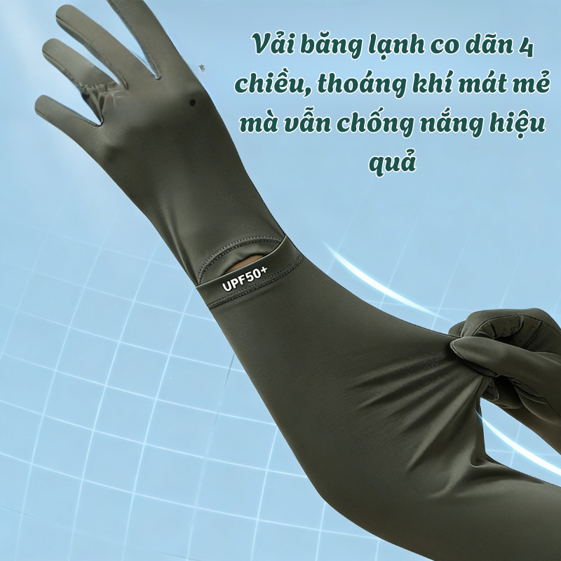 Găng Tay Chống Nắng Dáng Dài Lụa Băng Thoáng Mát UPF50 Chống Tia UV, Xem Đồng Hồ Tiện Dụng Thích Hợp Mọi Hoạt Động Hè