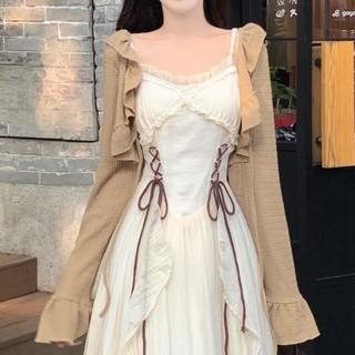 Bộ Váy hai dây dài phong cách bohemian + áo cardigan trẻ trung đa năng cho Nữ mùa Hè