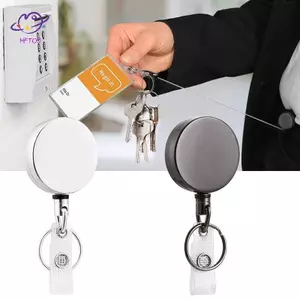 HFTOY Dây kim loại có thể thu vào Móc khóa kéo Huy hiệu Cuộn dây ID Thẻ tên Huy hiệu thẻ Dễ dàng kéo Dây Bule Vòng chìa khóa đàn hồi ~