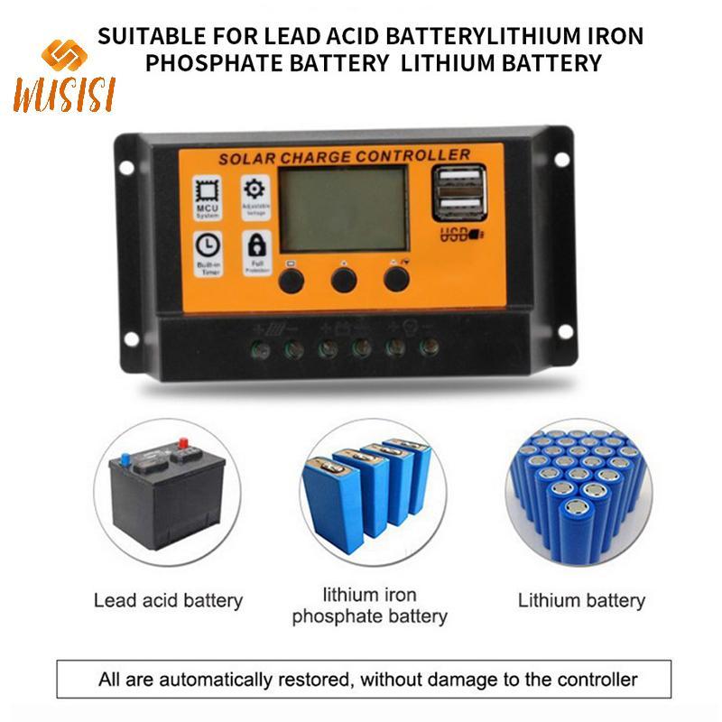 [WUSISI] Bộ điều khiển năng lượng mặt trời LCD 12V / 24V 30A 20A 10A Bộ điều chỉnh sạc năng lượng mặt trời Bộ sạc pin PWM Màn hình LCD USB kép 5V 2.5A Đầu ra MOS MỚI