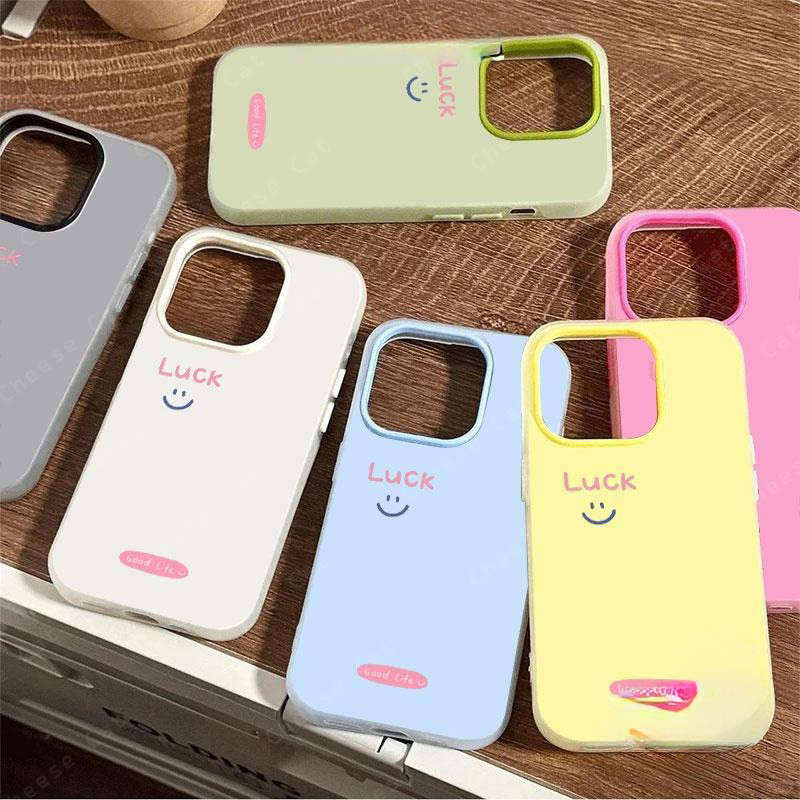Mặt cười may mắn Vỏ điện thoại dành cho iPhone 14 15 16 13 12 11 Pro Max Xs Max XR 17 Air Vỏ iPhone màu hồng