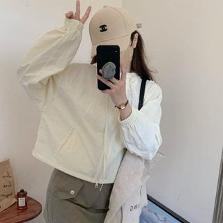 Nova Áo Khoác Gió Nữ Croptop Dáng Lửng Chất Vải Gió Nhăn Cao Cấp,Mũ Trùm Đầu Dây Rút