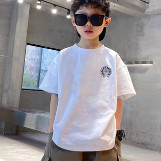 Áo thun cổ tròn in chữ Phạn dành cho bé trai, thiết kế độc đáo, phong cách thường ngày và đa năng, thoải mái.