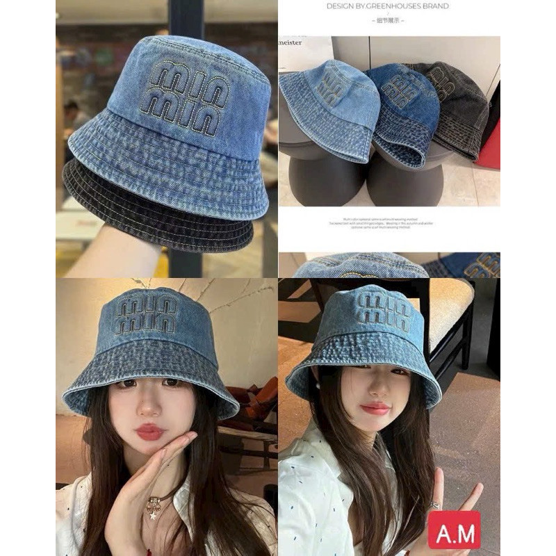 Mũ bucket jean chữ min trẻ trung năng động dành cho nữ phong cách dễ thương