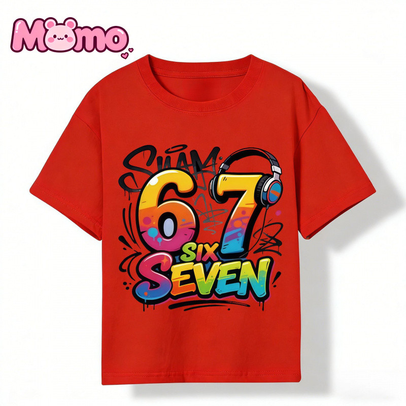 2026 Mẫu Mới SIX SEVEN 67 In Hình Dễ Thương Cổ Tròn Tay Ngắn Trẻ Em Cho Bé Trai Và Bé Gái