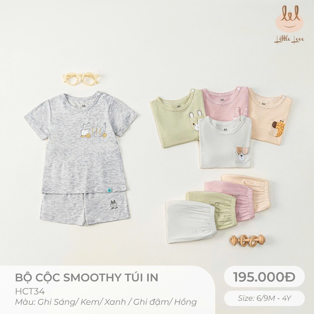 BỘ CỘC TAY VẢI SỢI TRE TÚI IN [ Siêu Mềm, Mát, Mịn Co Dãn Và Thấm Hút Mồ Hôi Tốt] Size 6M - 4Y (HCT34)