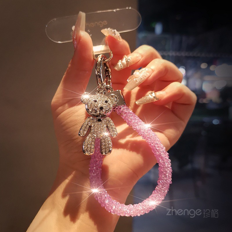 Siêu Đẹp Nhấp Nháy Kim Cương Nhẫn Điện Thoại Di Động Dây ins Nữ Gấu Mặt Dây Chuyền Mặt Dây Chuyền Trang Sức Tinh Tế Niche Cảm Giác Cao Cấp
