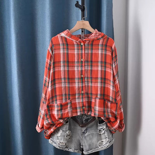 Plus Size Áo sơ mi kẻ sọc 100% cotton thời trang Nhật Bản có mũ trùm đầu