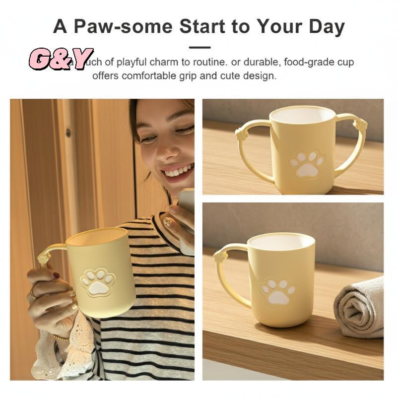 [G & Y-t] Cốc đựng bàn chải đánh răng cặp đôi Bàn chân mèo hoạt hình bằng nhựa dễ thương có tay cầm cho cốc rửa miệng trong phòng tắm [Mới]