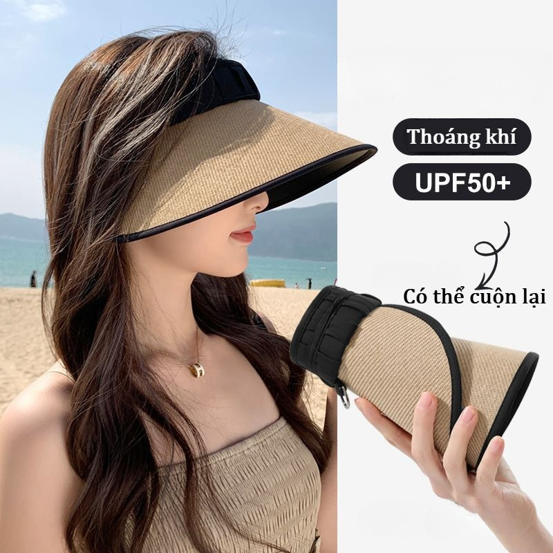 Mũ Rơm Chống Nắng và Tia UV,Vành Cứng Không Bị Cong,Thiết Kế Gập Lại Linh Hoạt,Đồ Đi Biển,Du Lịch,Dạo Phố