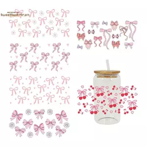 TRTR 3D UV DTF Chuyển Stiers 16oz Cốc Quấn Hoạt Hình Nơ In Hình Cho DIY Thủy Tinh Gốm Kim Loại Da VN
