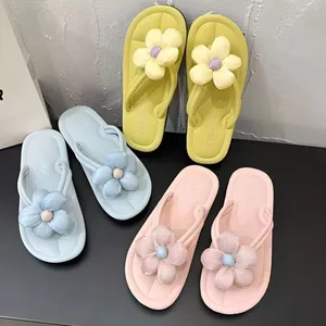 Dép Nữ Xỏ Ngón Họa Tiết Hoa 3D Nổi Bật, Dép Đi Biển Đi Trong Nhà Chống Trượt Chất Liệu EVA Cao Cấp