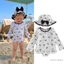 6M-4Y Trẻ Em Bé Gái Đồ Bơi Nơ Chấm In Bikini Tay Dài Có Mũ Đồ Bơi Cho Tắm Mùa Hè