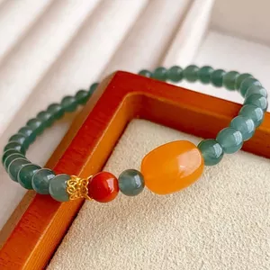 Vòng tay pha lê nước xanh phong cách mới với hạt hổ phách • Mã não đỏ may mắn thời trang dành cho nữ • Người bạn thân nhất