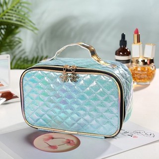 Thời Trang Mới Pu Di Động Hộp Đựng Mỹ Phẩm Túi Trang Điểm Lưới Vuông Nữ Bảo Quản Túi Giặt