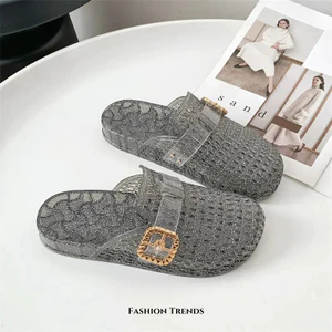 VN Women 's Open Toe Mules, Thiết kế màu trắng sữa trong suốt, thoáng khí với mũi khoan thông gió